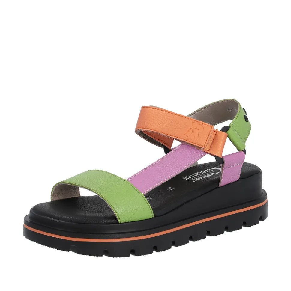 Outlet Rieker Revolution Sandal Dame Grøn,lilla,orange,sort