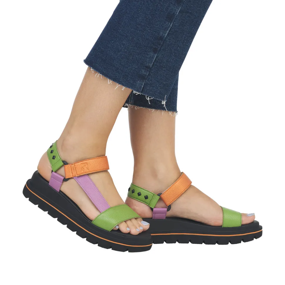 Outlet Rieker Revolution Sandal Dame Grøn,lilla,orange,sort